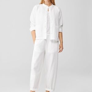 Eileen Fisher White Organic Cotton Pucker Jacket and Pant Set